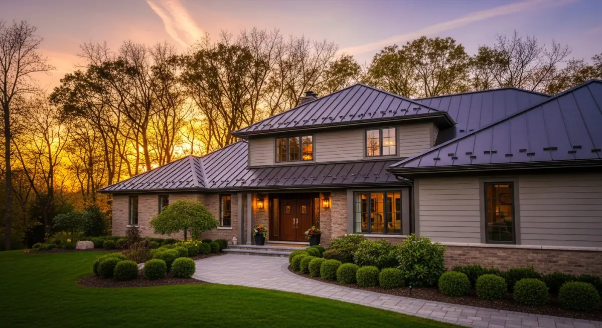 Energy efficient metal roof on modern home